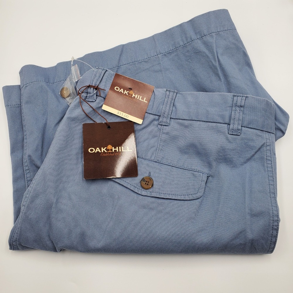 Oak Hill Mens Flat Front Shorts‎ Blue Cotton Size 48 Casual Chino Flat Front